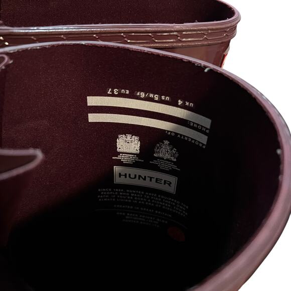 Hunter Burgundy Tall Gloss Rain Boots Size 6 - Picture 8 of 9